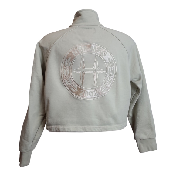 Huf class 1/4 Zip Crop Polo French terrycloth Sweatshirt cream mock neck women S - Picture 8 of 17